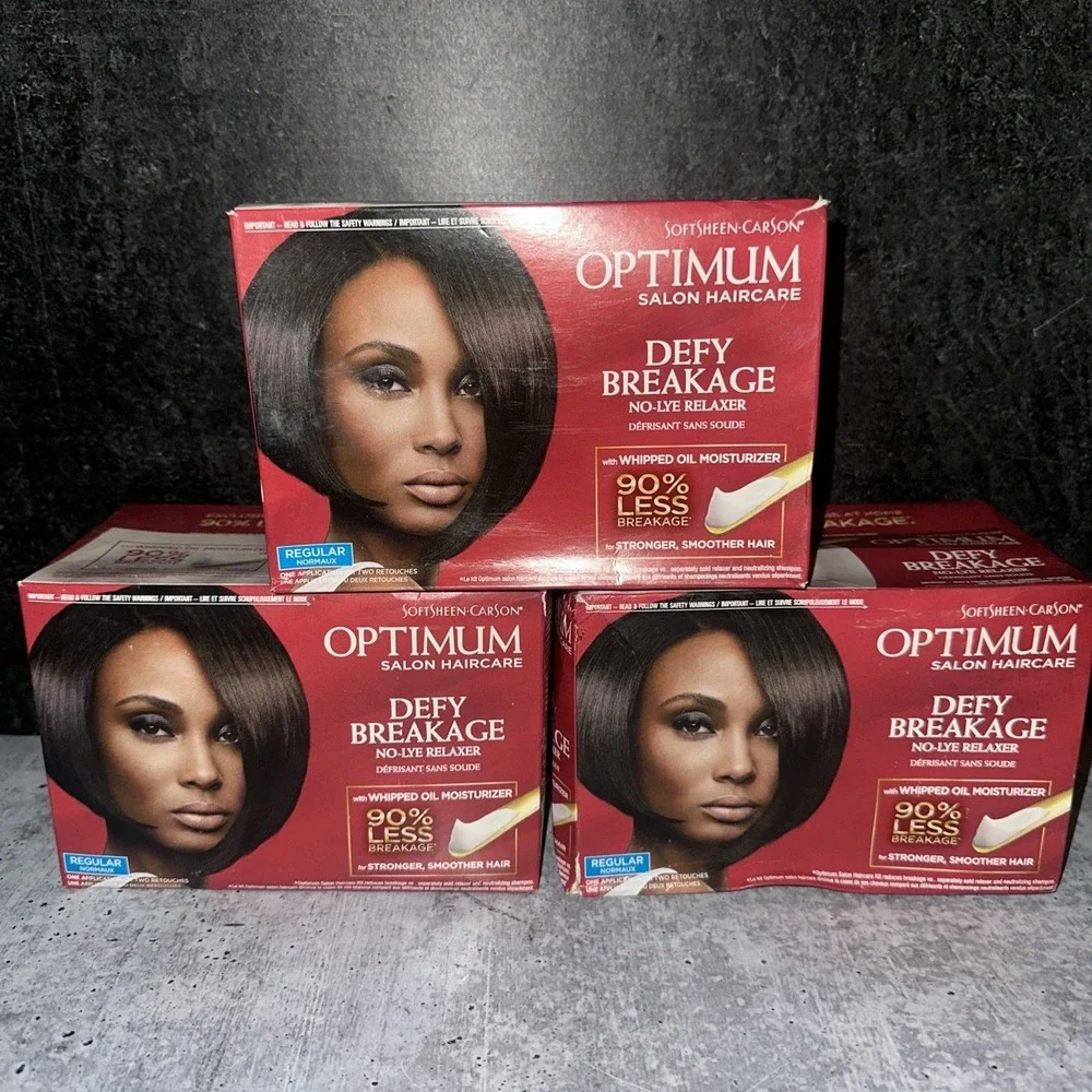 3 Lot SoftSheen Carson Optimum Defy Breakage No-Lye Relaxer Regular Hair Kit